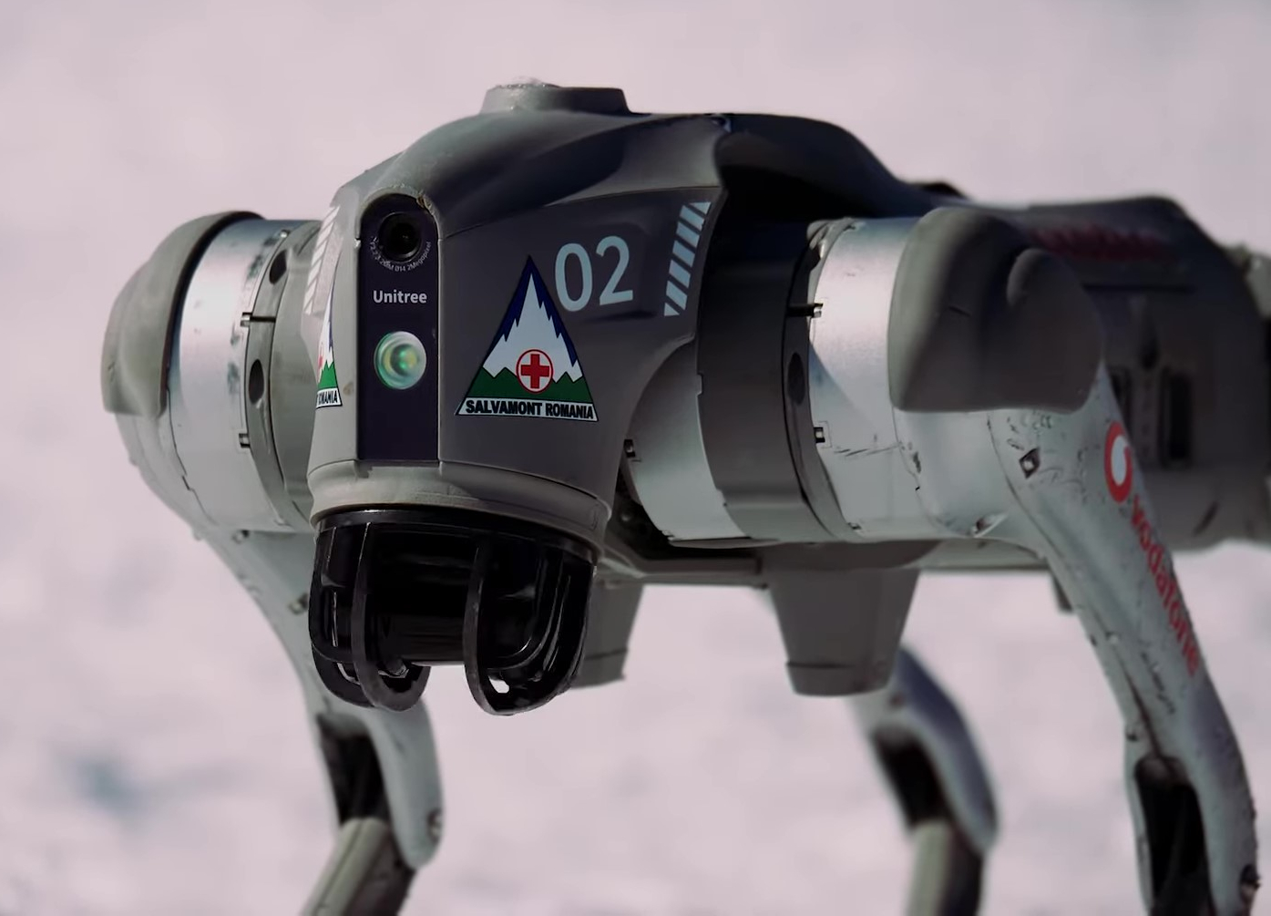 Unitree Go2 quadruped robot standing in snow